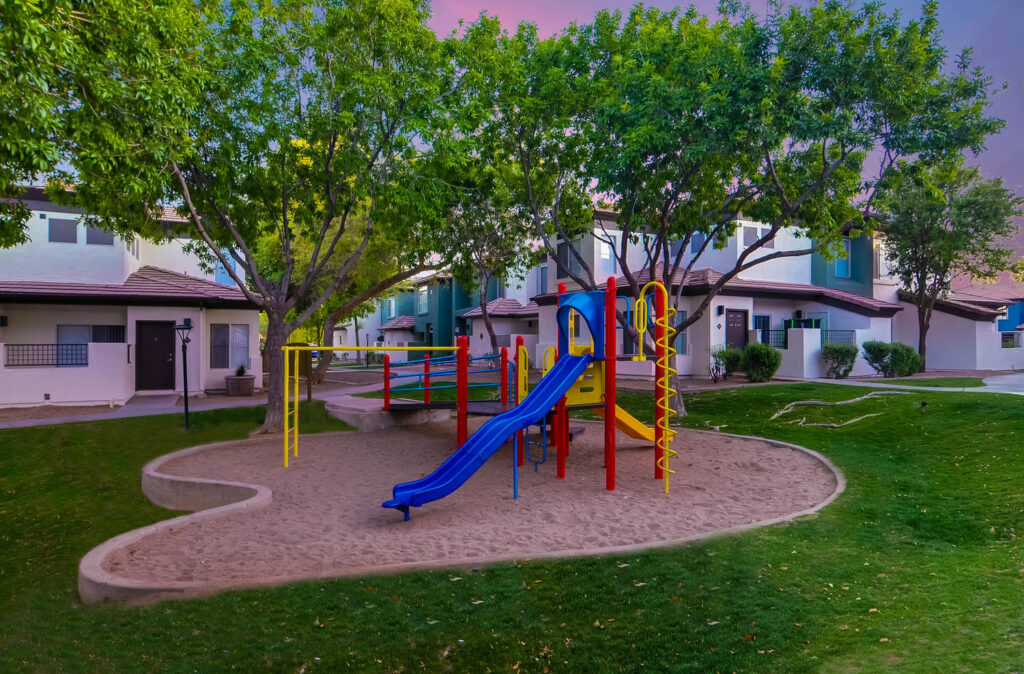 Children's playground with slide and climbing equipment