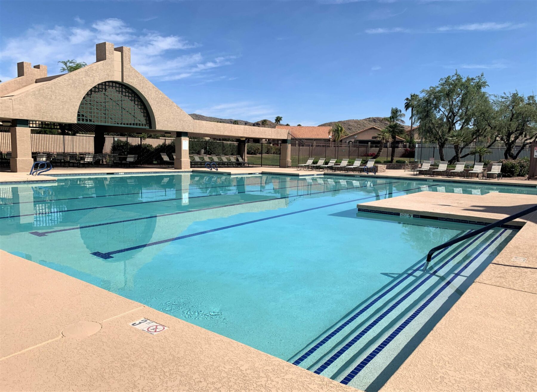 pool with deck seating